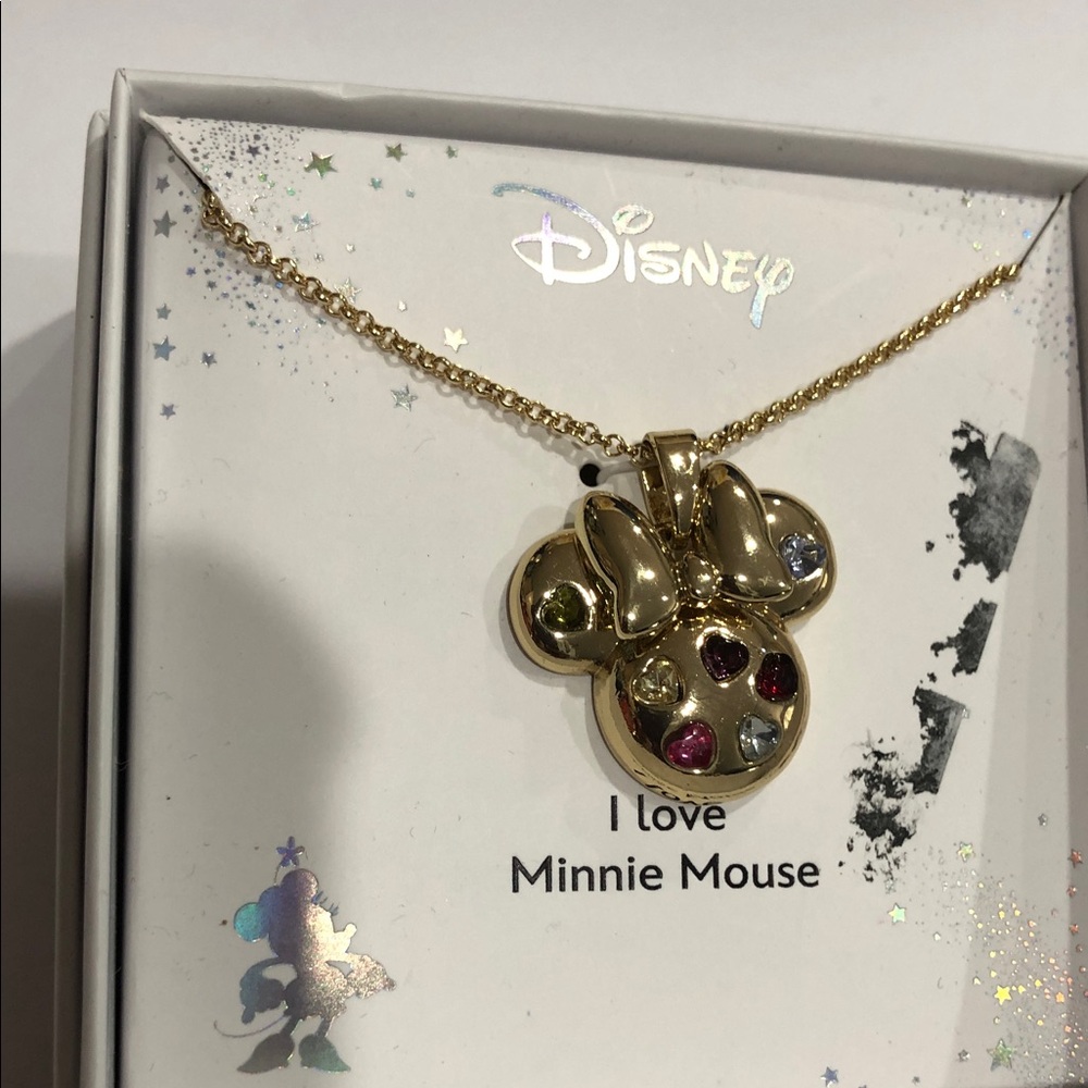 Disney “I love Minnie Mouse” Minnie ears‎ pendant gold plated necklace brand new